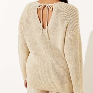 Loft Cream and Gold Metallic cropped Sweater. New with Tags. Size Large